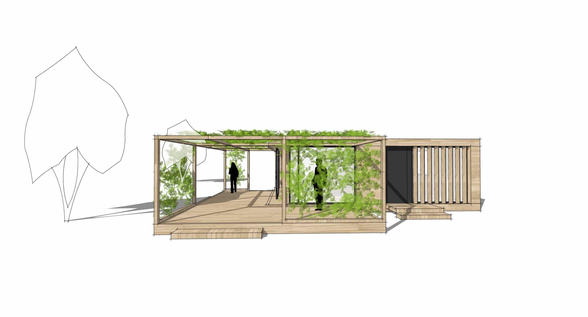 Tiny house et the office. Development of outdoor spaces in companies. Out Of Office work.